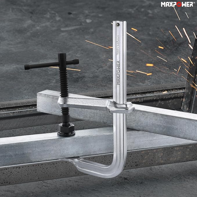 MAXPOWER 8 inch F Clamp, 5-1/2 inch Throat Depth, Removable Swivel Pad, Max Jaw Opening 8-inch Heavy Duty Clamps for Welding