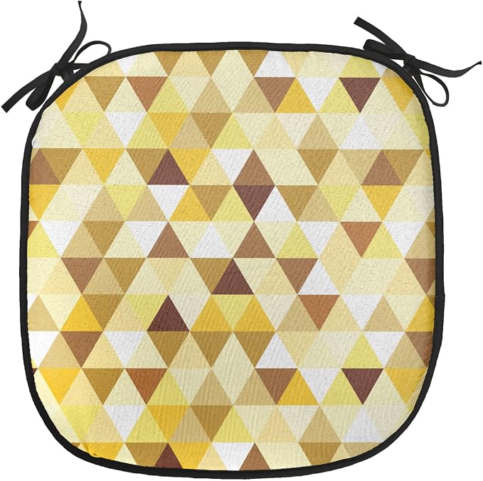 Lunarable Geometric Chair Cushion Pads Set 12, Triangle Pattern Happy Autumn Color Style Design, Anti-Slip Seat Padding for Kitchen & Patio, 16"x16", Earth Yellow Sepia