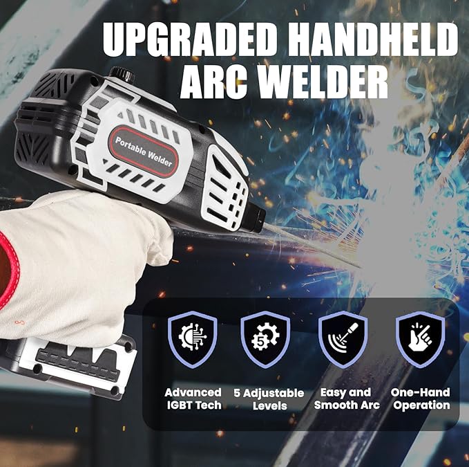Handheld Welder Machine 110V, NeoTamarix 20-150A IGBT Inverter Portable Welder Gun with 5 Variable Current Adjustment & 20PCS Rods, Portable ARC Welding Gun Fits for 1/16"-1/8" Rods