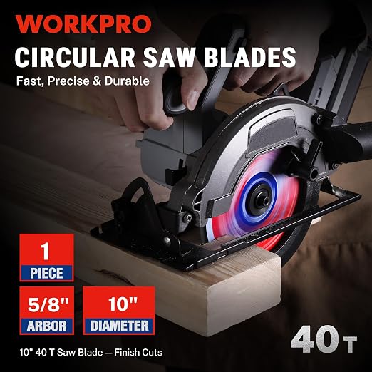 WORKPRO 10 Inch Woodworking Circular Saw Blade, 40T General Purpose Table/Miter Saw, Thin Kerf(1.8mm), Carbide Tipped, ATB Tooth, 1-Pack