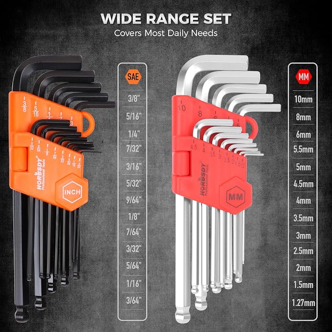 HORUSDY 48-Piece Ratcheting Wrench Set, Metric 6-18mm & SAE 1/4-3/4", Cr-V Steel 72 Teeth Ratchet Wrench with Roll Up Pouch and Hex Keys