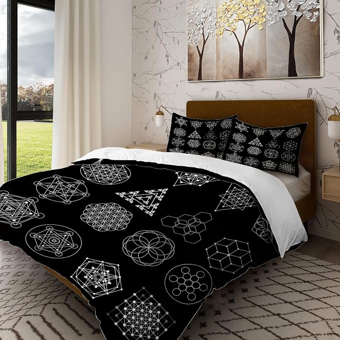 Batmerry Geometry Sacred Symbol Twin Size 100% Cotton Duvet Cover Sets, Religion Bedding Set with Zipper Closure Corner Ties, 3 Pieces (1 Cover + 2 Pillowcases No Comforter)