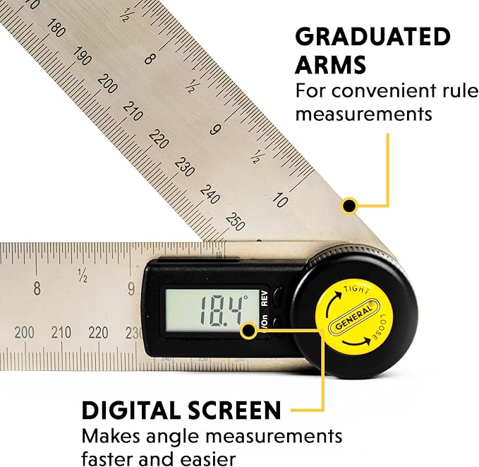 General Tools Digital Angle Finder Ruler #823 - 10" H - Stainless Steel Measurement Tool