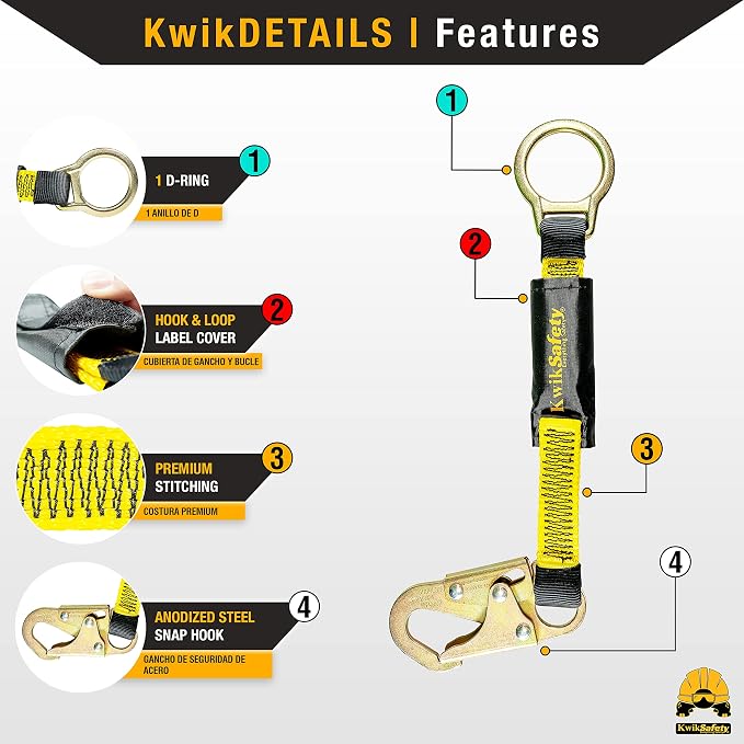 KwikSafety - Charlotte, NC - Dolphin Dorsal [2 Pack] 18" D-Ring Extender ANSI Tested OSHA Compliant Safety Harness Extension Lanyard Safety D Ring PPE Construction Roofing Fall Arrest Gear