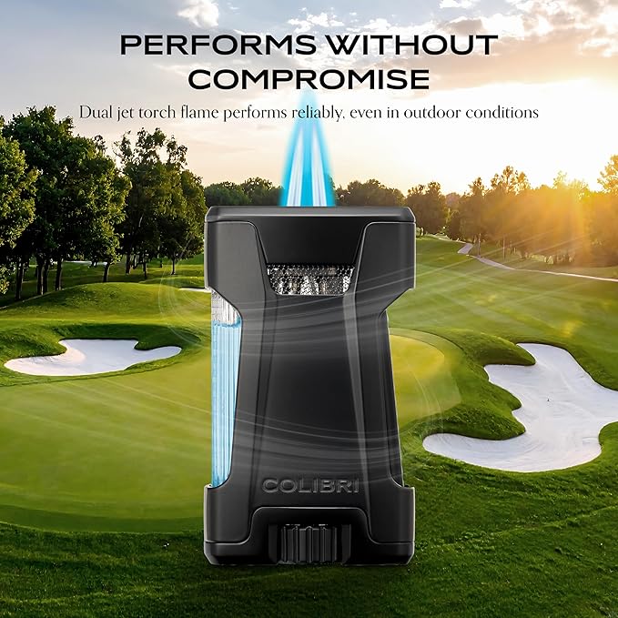 Colibri Rebel Double Jet Flame Torch Lighter, Windproof & Refillable, Cigar Enthusiast's Choice with Blue Fuel Window and Adjustable Flame (Matte Black + Black)