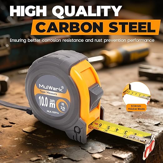 MulWark 30FT Metric Tape Measure, Easy Read Measuring Tape Retractable with Fractions 1/8, Both-Side Metal Blade, Magnetic Hook & Shockproof Case for Construction, Carpenter, Architect, Woodworking