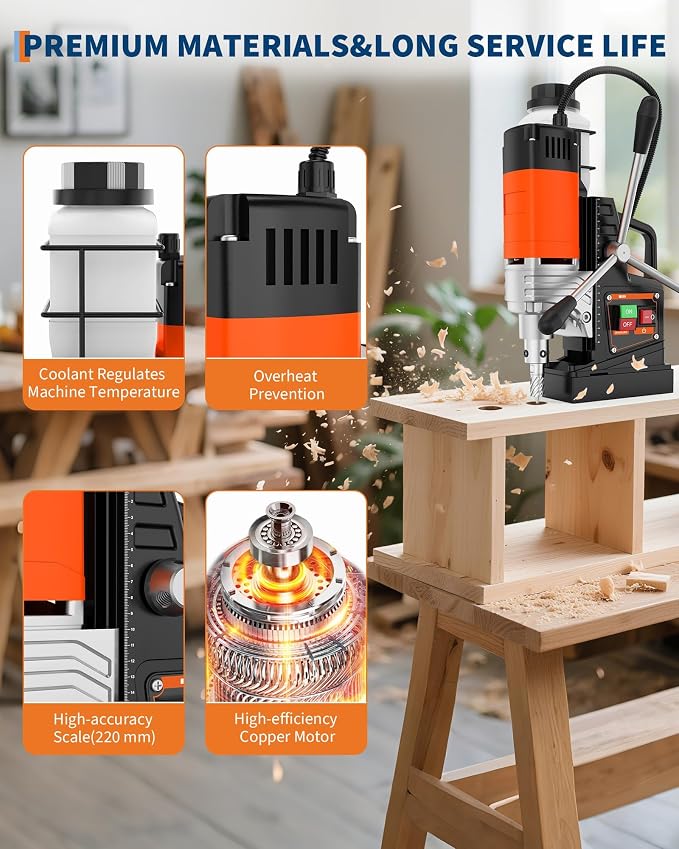 Electric Mag Drill Press, 1650W Motor 1.57" Boring Diameter, Portable Drilling Machine 2922Lbf Power, 810 PRM, Mag Drill Presswith Adapter for Home Improvement, Industrial and Metal Surface