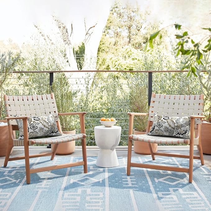 LVTXIII Set of 2 Outdoor Lumbar Pillows for Patio Furniture with White Piping, 12"x20" Fade Resistant Patio Lumbar Pillows with Inserts for Home Coach Sofa Use, Dailey Tan