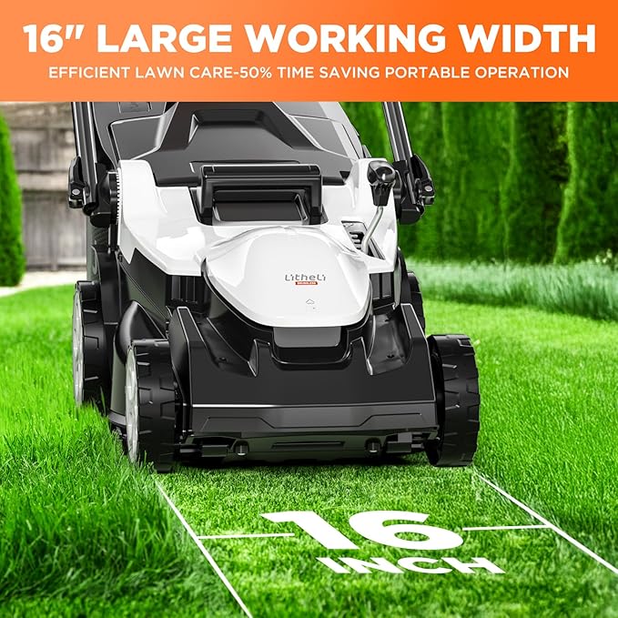 Litheli 16.5" Electric Lawn Mower Cordless, Brushless Lawnmower with 6-Height Adjust and 2 x 4.0Ah Batteries, for Garden and Yards