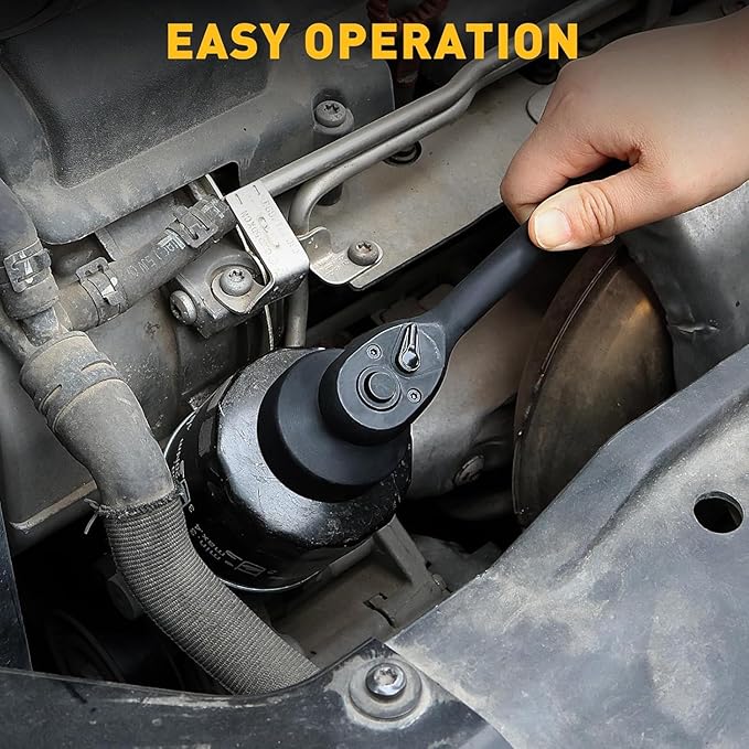 ELEAD 36 mm Oil Filter Socket Wrench, 3/8'' Drive 6-Point Oil-Filter Removal Tool, Metric Oil Filter Wrenches, Low Profile Design for Easy Removal, Chrome Vanadium Steel Oil-Change Tool
