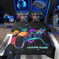 Customized Game Consoles Gaming Bedding Set Queen Bed in a Bag 7 Piece Gamer Gifts,Custom Name Gaming Comforter Sets for Boys Space Glow Geometric Kids Comforter Sets Boys,Gamer Room Decor for Boy