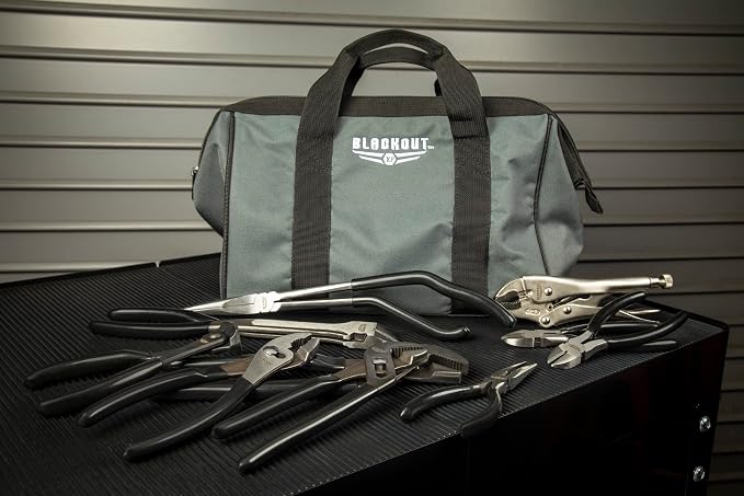 Blackout XP 10 Piece Pliers Set Tools with Zippered Carry Bag | Needle Nose, Wire Cutters, Slip Joint, and Locking Jaw Plier Mechanic Tools Set