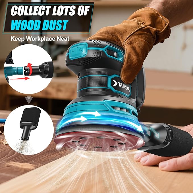 Cordless Random Orbital Sander Compatible for Makita 18V (TOOL ONLY), Electric Palm Orbital Sander With Dust Collector, 6 Variable Speeds, 20Pcs Sandpaper For Sanding Polishing Woodworking