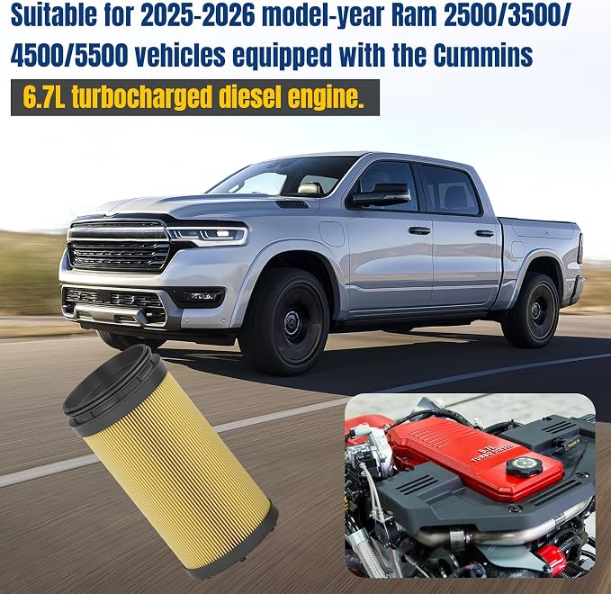 68677810AA Oil Filter, 2025-2026 6.7 Cummins Oil Filter | Fits for 2025-2026 Dodge Ram 2500 3500 4500 5500 6.7L Cummins Turbo Diesel Engines