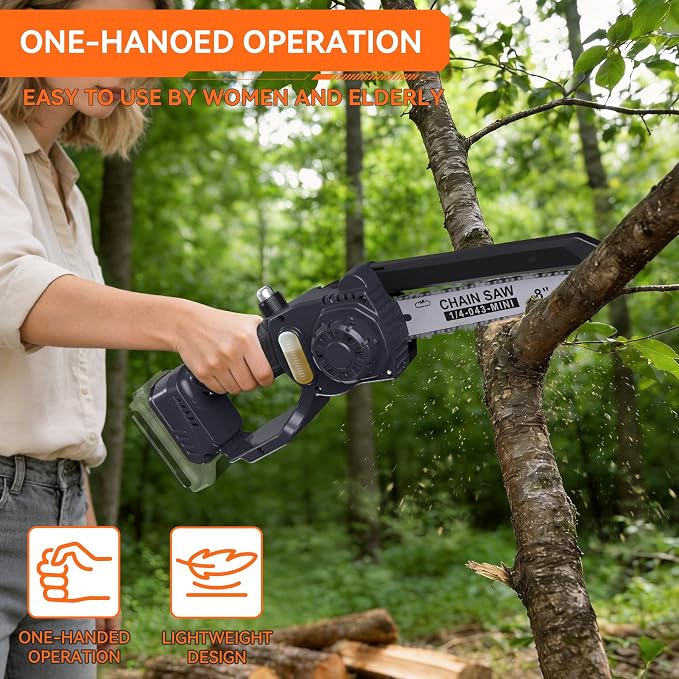 Cordless Mini Chainsaw Compatible with Dewalt 20V MAX Battery (Battery Not Included), 8 Inch Brushless Electric Chainsaw, Auto Oiler, Handheld Pruning Saw for Tree Branch Cutting