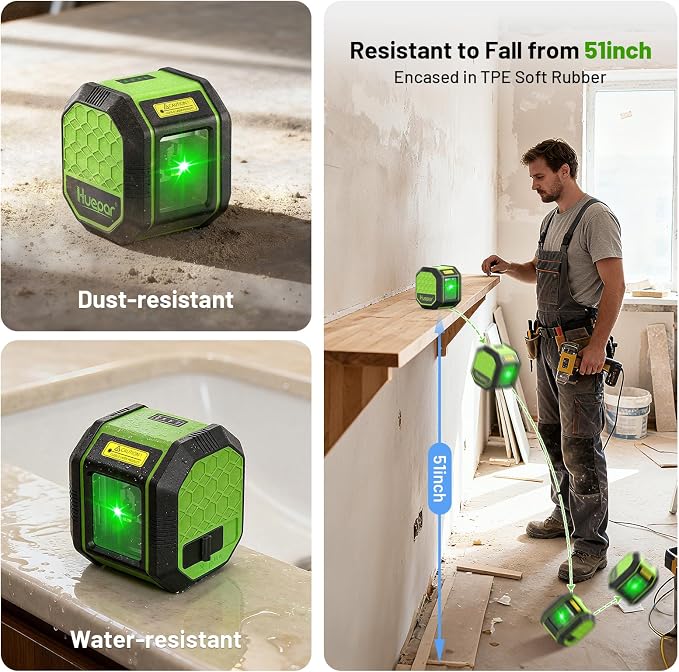 Laser Level with 60 Inch Tripod, Fathers Day Dad Gifts, Huepar 100Ft Self Leveling Laser Level Rechargeable Green Cross Line Lazer Leveler Tool for Picture Hanging, Magnetic Bracket & Target Plate