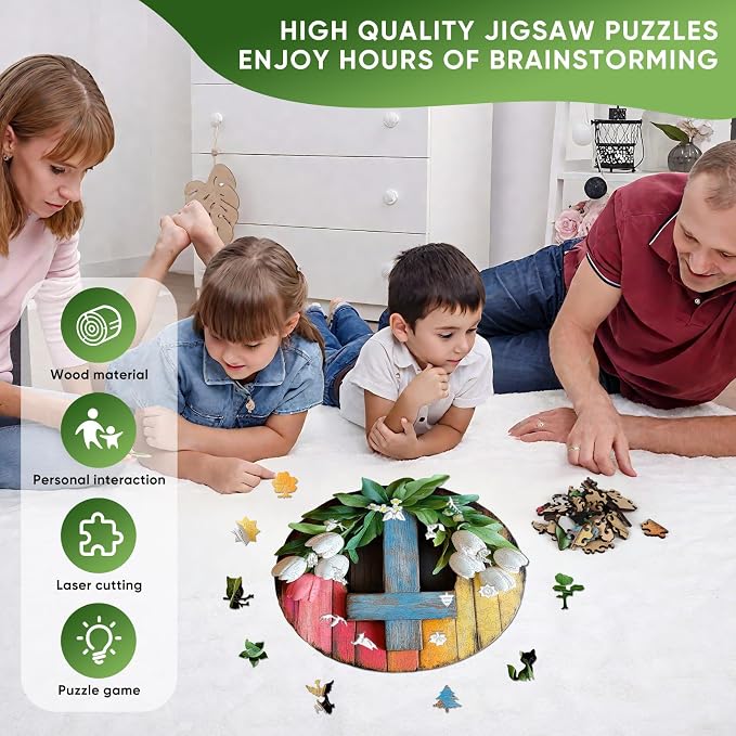 Pikoqunc Wooden Puzzles for Adults,Tulip Cross Laser-Cut Jigsaw with Premium Smooth Wood Texture,Relaxing Art Puzzle Gift for Friends and Family in Exquisite Box, 201 Pieces 11.4x11.3 Inches