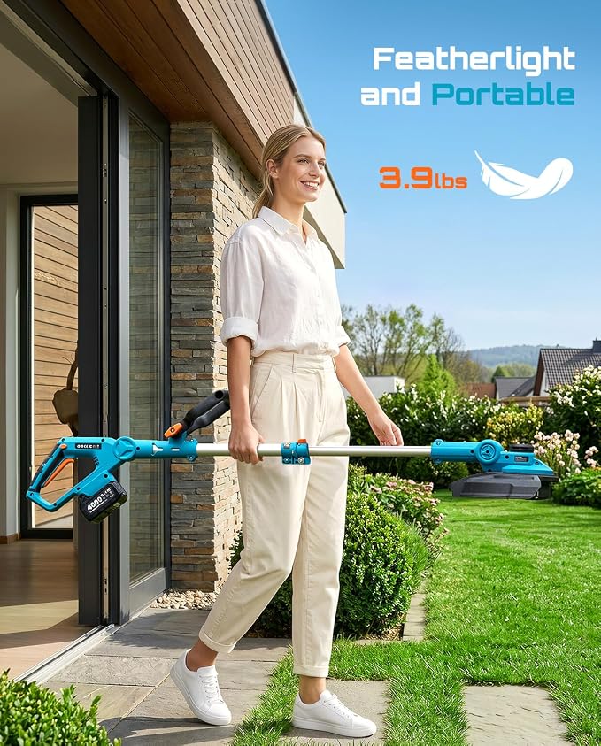 SEESII String Trimmer, 13" Electric Weed Wacker with 2×40000mAh Batteries and Charger, 21V Brushless Weed Eater with Telescopic Pole(42"-56"), Auto-Feed, Lightweight Cordless Edger for Yard/Lawn