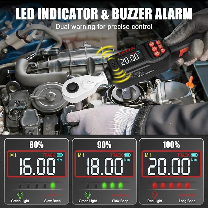 VANPO Spark Plug Socket Set with Digital Torque Wrench 3/8, 2.2-44.2 ft.lb | 3-60 N.m, ±2% Accuracy, Spark Plug Wrench with LED Buzzer Alert, Ideal for Motorcycle & Engine Repair