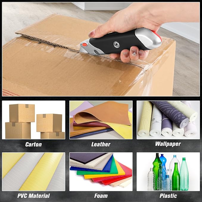 DIYSELF 10Pack Box Cutter, Rubber Handle Utility Knife, Box Cutter Retractable Heavy Duty, Box Cutters Knife for Boxes, cardboard, cartons, Razor Knife for Warehouse, Office, Shaop