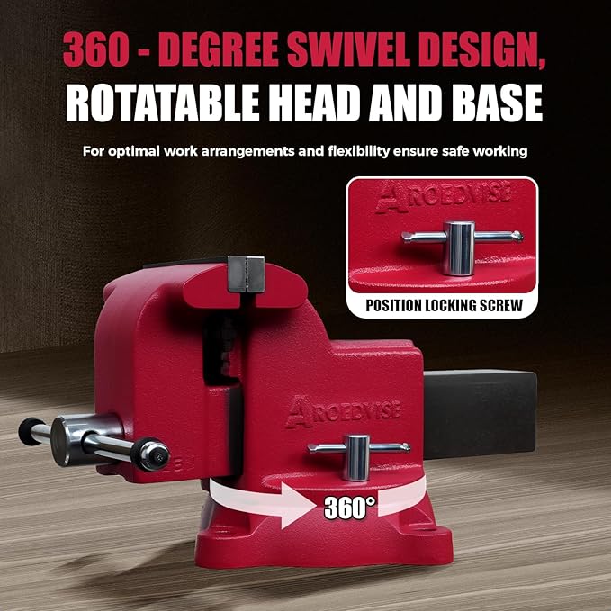 6" Heavy-Duty Bench Vise, 6" Jaw Width & Opening, 8,820 lbs Clamping Force, 60,000 PSI Ductile Iron Vise with 360° Swivel Base, Anvil & Pipe Jaws for Metalworking, Woodworking & DIY (RS60)