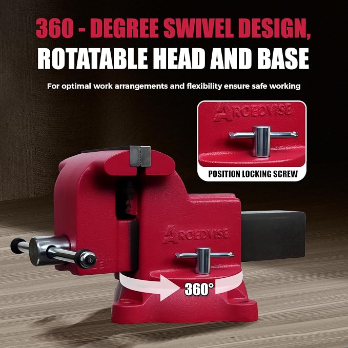 5" Heavy-Duty Bench Vise, 5" Jaw Width & Opening, 7,718 lbs Clamping Force, 60,000 PSI Ductile Iron Vise with 360° Swivel Base, Anvil & Pipe Jaws for Metalworking, Woodworking & DIY (RS50)
