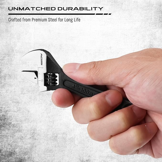 SEDY 4-Inch Mini Adjustable Wrench, Small Precision Wide Jaw Spanner with Inch/Metric Scale, Compact Cr-V Steel Black Oxide Tool for Automotive, Household and DIY Repairs
