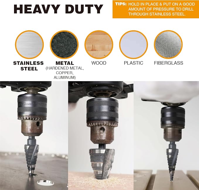 1/4 to 2-3/8 Inch M2 High Speed Steel Step Drill Bit Spiral Grooved Double Fluted, Large Drill bits for Hole Drilling in Stainless Steel, Copper, Aluminum, Wood, Plastic