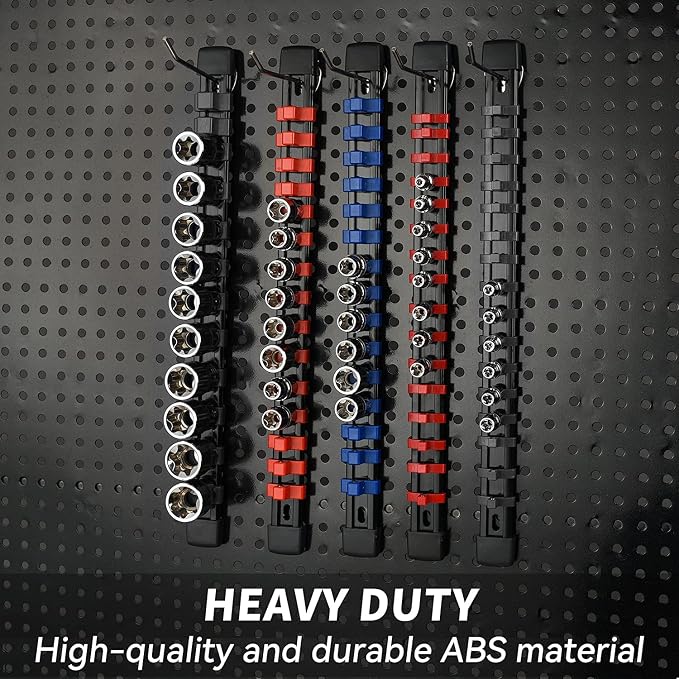 Reniteco 15-Pack Socket Organizer Set, 1/4" x 80 3/8" x 75 1/2" x 60 Clips | 215 Clip Capacity, Havy-Duty ABS Socket Rails, Removable Clips, Drive Socket Storage, Toolbox Drawer or Wall Mount