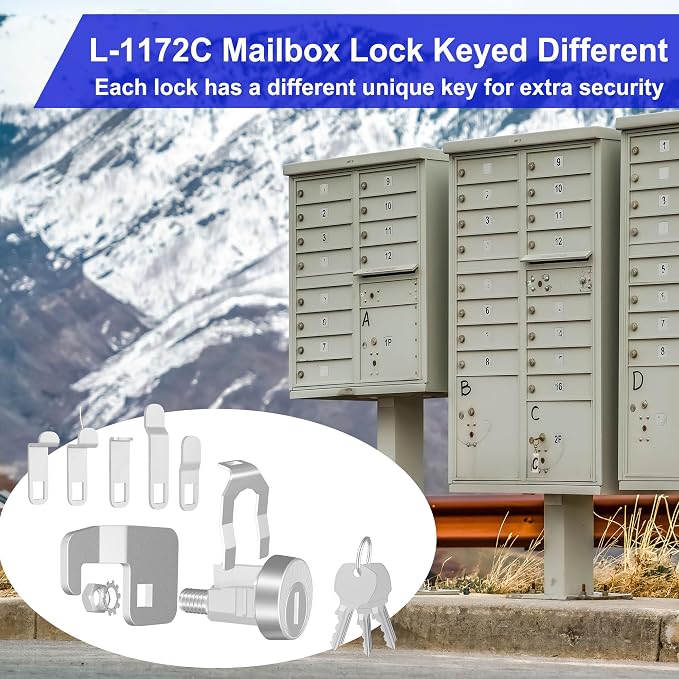 3 Pack L-1172C Mailbox Lock Replacement C9100, Mailbox Lock with Keys Replacement for USPS Mailbox Key Lock, 3 Keys and C7120 Cam