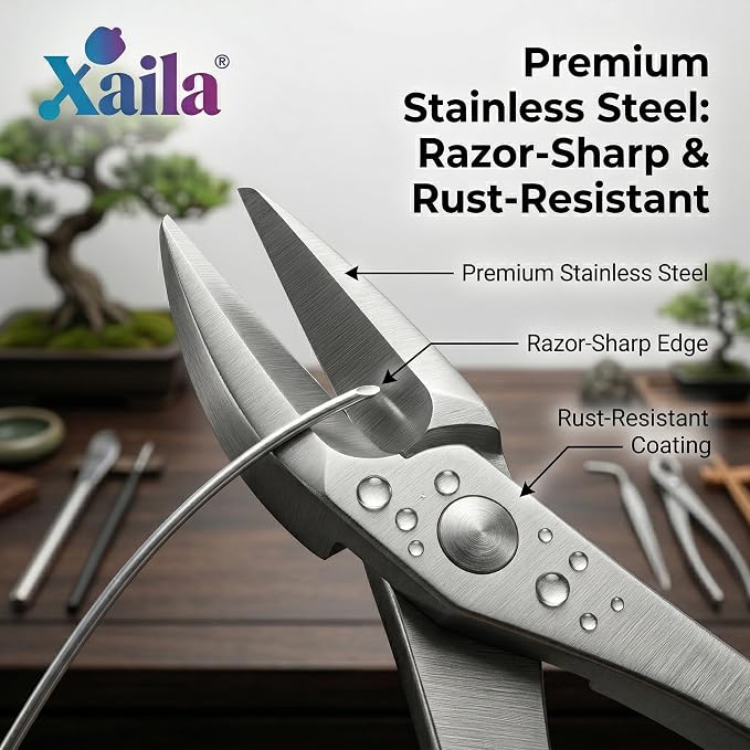 Xaila 7-Piece Bonsai Tool Set with Bag – Professional Knob,Concave,Wire Cutter,Trunk Splitter,Jin Pliers and Bonsai Scissors | Heavy Duty Stainless Steel Gardening Kit for Pruning