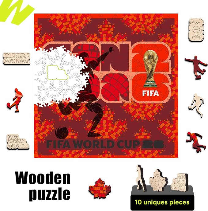 FIFA Canada Poster Wooden Puzzle for Adult, 200 Pieces Irregular Shape Puzzle, 5MM Thick, Creative Collectible Gift for Fans, Officially Licensed Product, 11 x 11