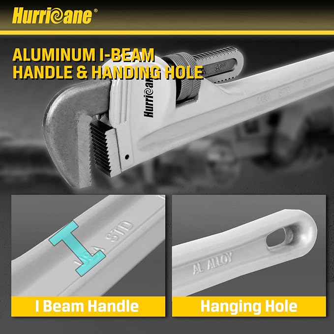HURRICANE Aluminum Pipe Wrench, 36 Inch, Heavy Duty Adjustable Plumbing Tool, Steel Jaws, Lightweight Construction, 2-4.5 Inch Grip Range