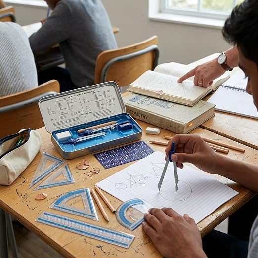 STAEDTLER Geometry Set, 12-Pack, 10 Pieces Per Set, Math Set with Compass and Protractor Set, Ruler and Square Set, Drawing and Measuring Tools with Storage Case for Students, 120 Total Pieces