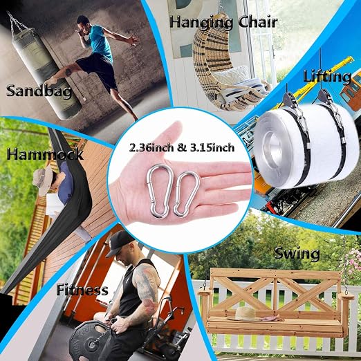 Spring Snap Hooks, 304 Stainless Steel Metal Clip Heavy Duty Rope Connector Small Snap Clamp Key Chain Link Buckle for Hammock Swing Set Outdoor Travel Camping Fishing Hiking