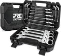 Prostormer 14-Piece Metric Flex-Head Ratcheting Wrench Set | 6-19mm Ratchet Combination Wrenches Kit, 72-Tooth, Cr-V Steel, Organizer Tool Box