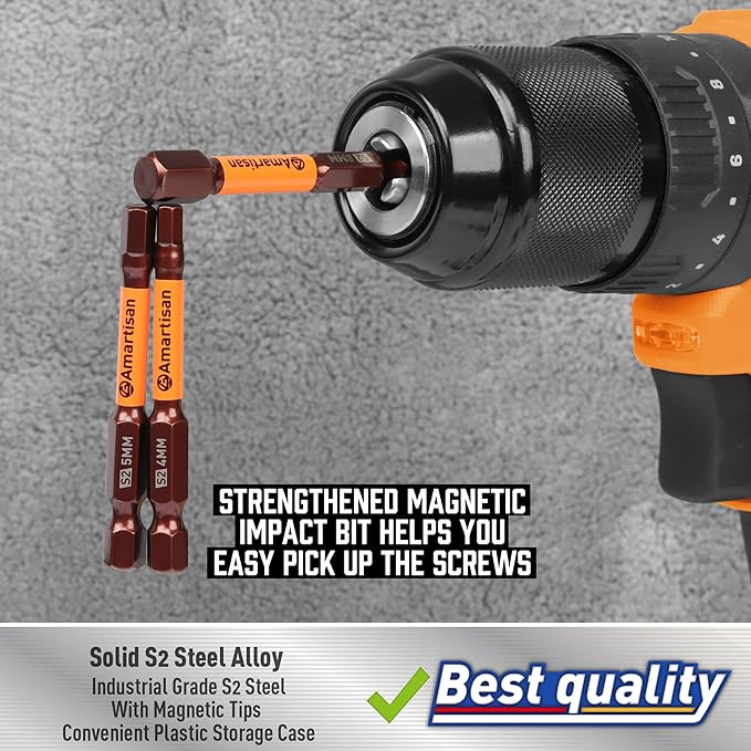 Amartisan 20-Piece Hex Head Allen Wrench Drill Bit Set, Metric and SAE S2 Steel Hex Bits Set, Magnetic Tips, 2.3" Long With Storage box.