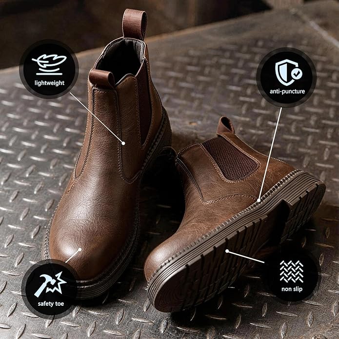 Unisex-Adults Steel Toe Chelsea Boots, Men's Industrial Construction Shoes, Waterproof, Lightweight, Comfortable, Non-slip Safety Boots