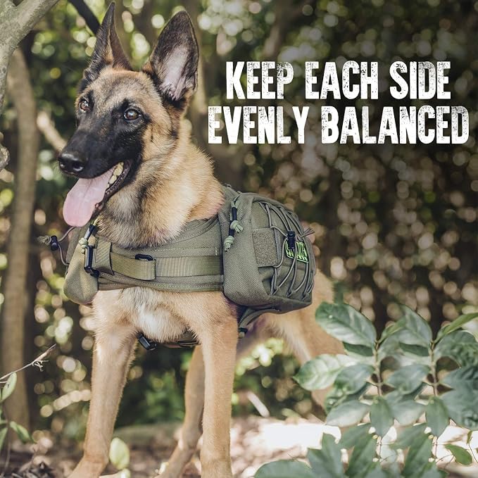ONETIGRIS Dog Backpack for Medium & Large Dogs, Nylon Backpack for Dogs Tactical Pet Backpack with Side Pockets for Hiking Walking Training Running (Green, Large)