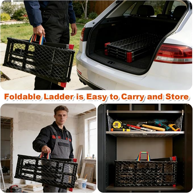 Foldable Scaffolding Platform, 70.9x15.8x35.8-61.4 Inch Heavy Duty Portable Work Platform with Adjustable Legs, 770 Lbs Capacity Platform Ladder for Stairs & Uneven Ground, Home Improvement