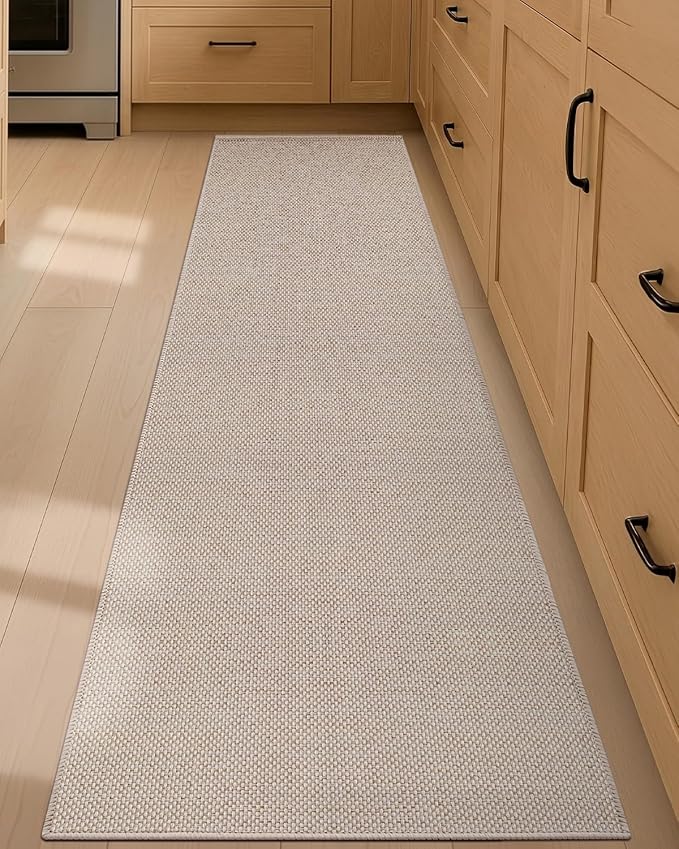 Color&Geometry Kitchen Rugs and Mats Non Slip Washable, Absorbent Woven Kitchen Runner Rug Easy to Clean Kitchen Floor Mats for in Front of Sink, Laundry Room, Hallway, 17”x79”, Greige