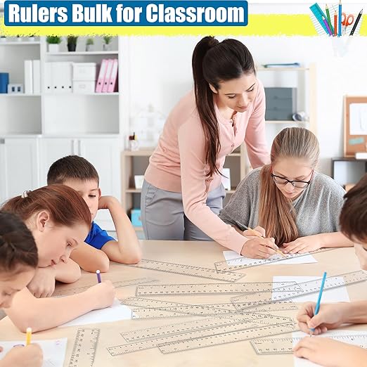 Rulers Bulk for Kids Classroom, 200 Pack 12 Inch Clear Rulers, Metric Ruler with Centimeters and Millimeters, Measuring Drawing Tools, Ideal Back to School Supplies(Clear)
