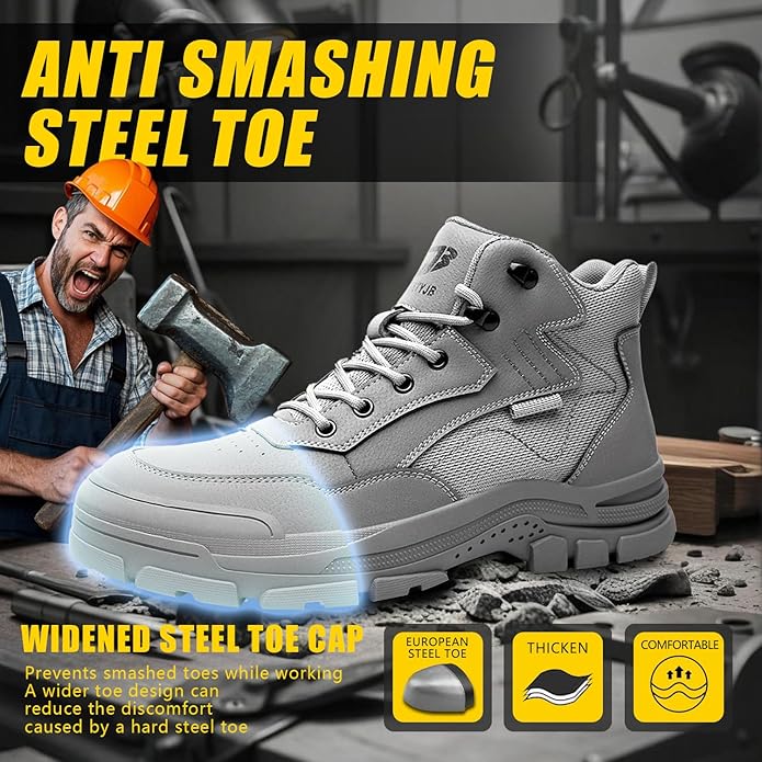 Work Boots for Men,Lightweight Breathable High Top Steel Toe Boots,Indestructible Steel Toe Shoes,Non Slip Safety Work Shoes.