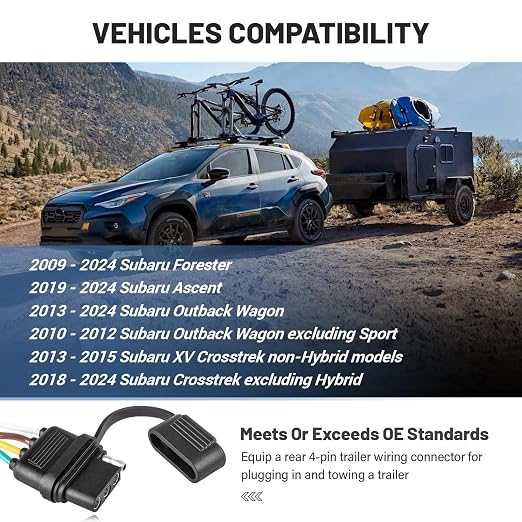 MECMO 4-Pin Trailer Wiring Harness 56040 for 2009-2024 Subaru Forester, Outback, Crosstrek, XV, Ascent Towing Hitch Wire Wiring Vehicle-Side 4 Prong 4Pin Flat Trailer Light Plug & Play Tow Connector
