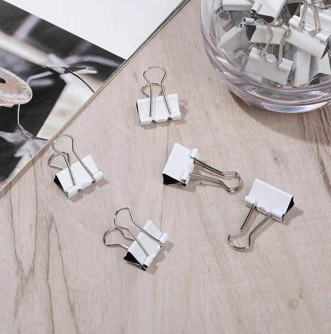 Jetec 48 Pack 0.75in/19mm Small White Metal Binder Clips Bulk Reusable Fold Back Binder Clips Paper Clamps Spring Steel Sturdy for Home Office School Supplies