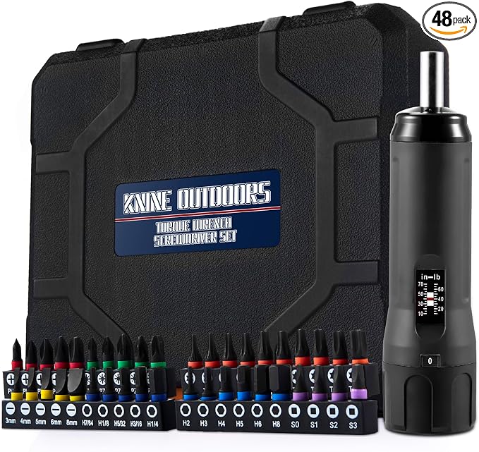 KNINE OUTDOORS Torque Screwdriver Wrench Driver Set 10-70 Inch Pounds lbs for Maintenance with T-bar Handle, 40 Hex Bits, 1/4" Socket, Shaft Extension, For Tools, Bike Repairing and Mounting (Black)