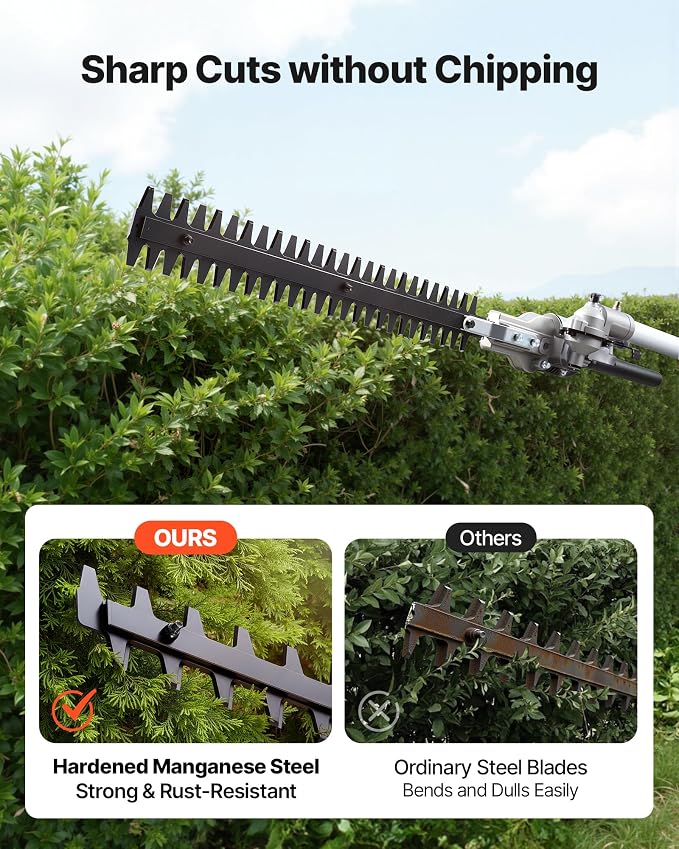 VEVOR Gas Hedge Trimmer, 2 Cycle Gas Power Handheld Trimmer, 7-in-1 26cc Weed Eater with Extension Pole & Protective Gear Set, Includes Hedge & String Trimmer, Brush Cutter(3T & 40T), Edger, Pole Saw
