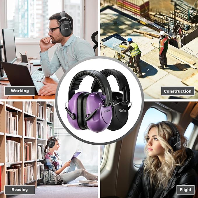 ProCase Noise Reduction Ear Muffs, Sound Proof Ear Protection, NRR 28dB Noise Cancelling Headphones for Adults Kids Autism, Hearing Protection for Mowing -2 Packs, Purple&Black