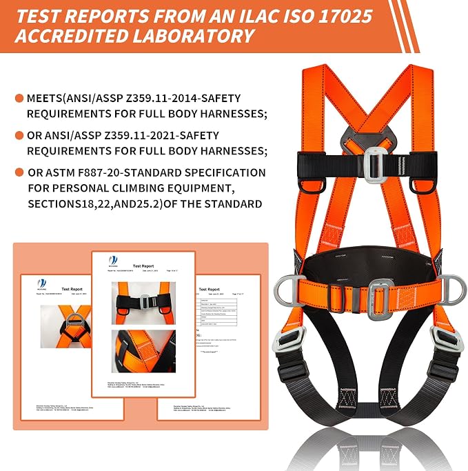 DIJJIG Full Body Safety Harness Kit OSHA/ANSI Compliant for Roofing | Includes internal shock-absorbing lanyard, orange harness for construction, durable and ready for fall protection