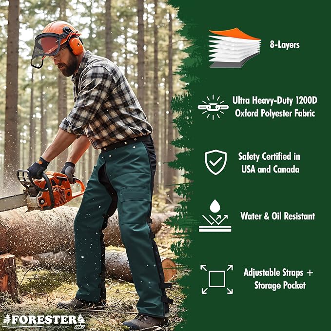 FORESTER Chainsaw Chaps for Men & Women | Apron-Style Chaps with Pocket & Adjustable Waist | Chainsaw Safety Equipment